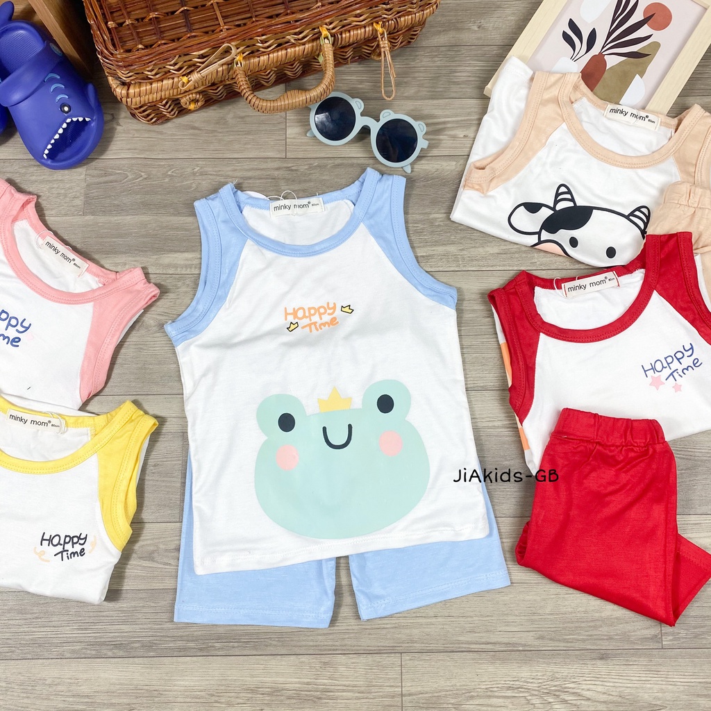 [Bé:6-27kg] Bộ Quần Áo Ba Lỗ Minky Mom, Vải Thun Lạnh Thoáng Mát In Hình Mặt Thú Sinh Động  - Mã:BL-IN29