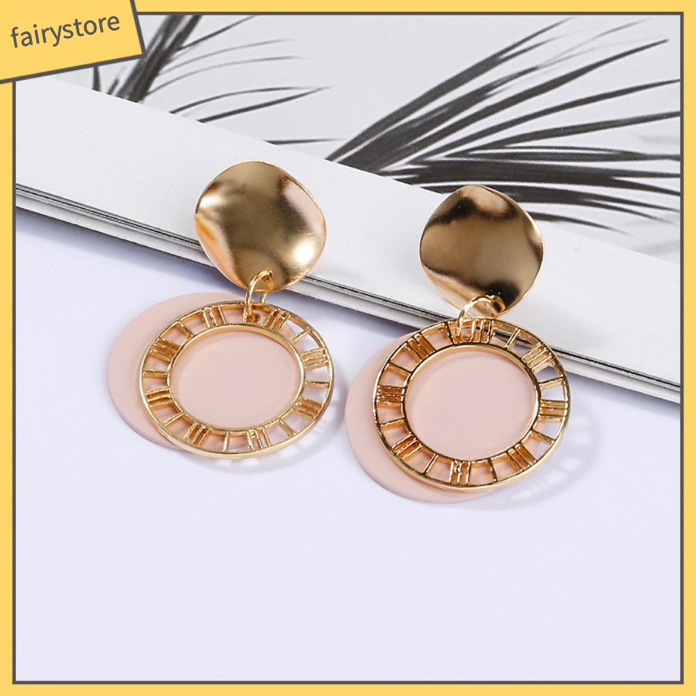 Hoa Tai Dáng Dài Mặt Hình Chữ Số La Mã Cá Tính Cho Nữ