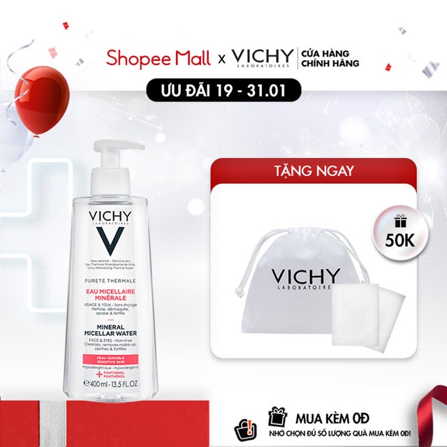 Nước tẩy trang cho da nhạy cảm Vichy Mineral Micellar Water Pureté Thermale 400ml