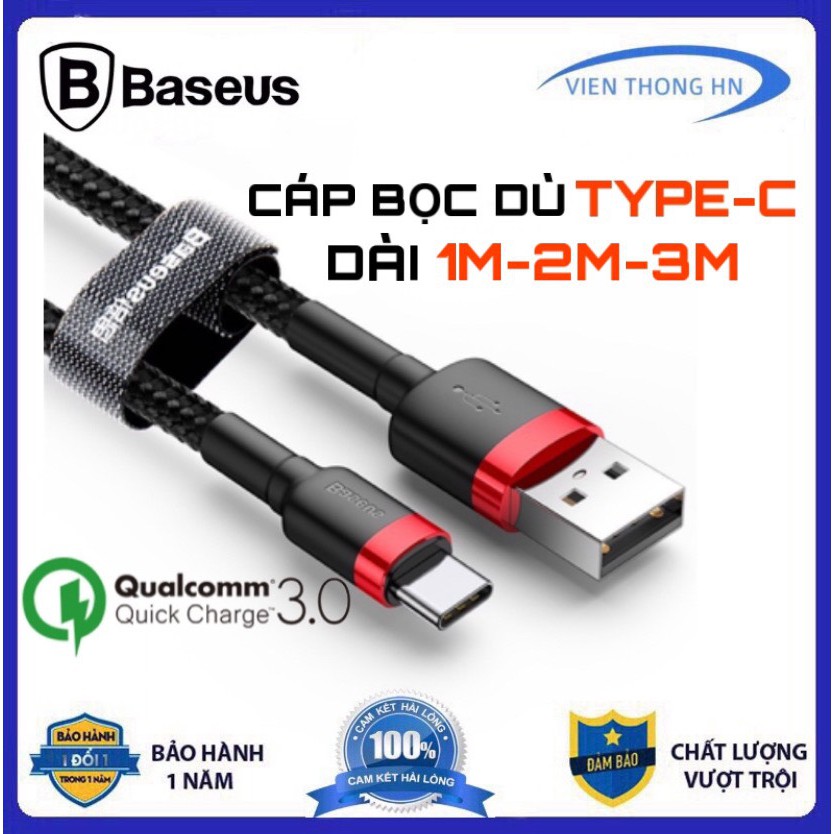 Cáp sạc type c nhanh Baseus qc 3.0 cho andoird dây dài 1m 2m 3m cafule - vienthonghn | BigBuy360 - bigbuy360.vn