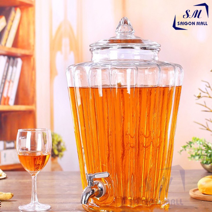 Bình ngâm rượu thủy tinh KHÍA SỌC có van chuẩn 8 lít