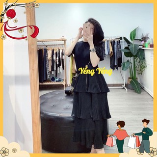 Vnu335 - váy đen phối dập li 3 tầng