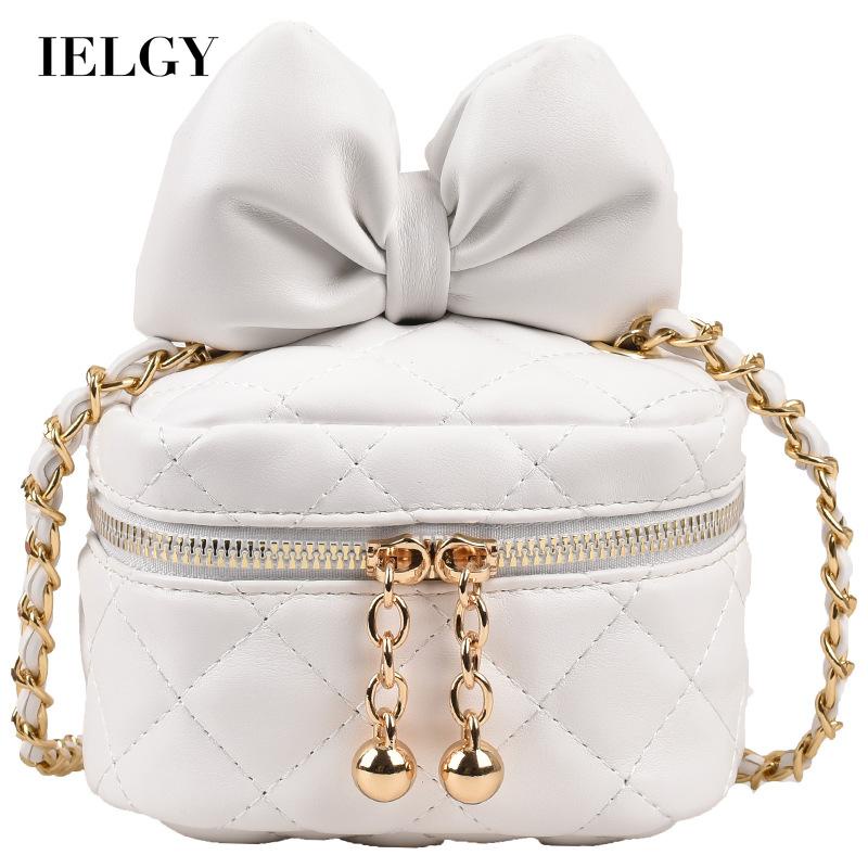 Túi đeo vai IELGY thiết kế dây xích gắn nơ họa tiết hình thoi thời trang dành cho nữ