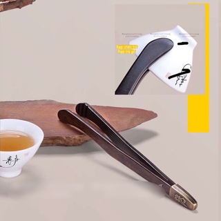 Kẹp gắp chén trà gỗ hoạ tiết đẹp-Kẹp bằng đồng cán gỗ cao cấp