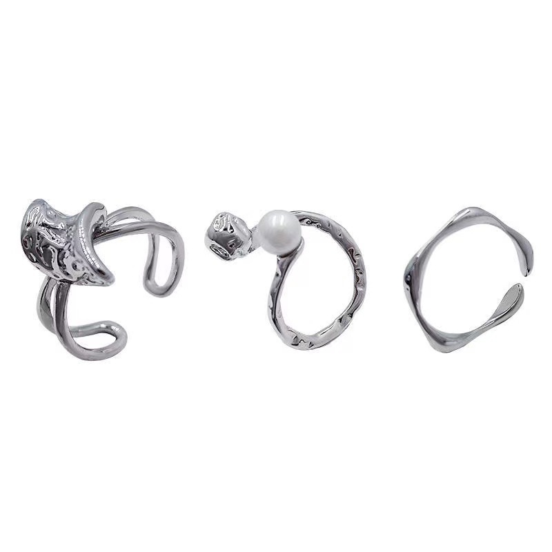 European and American Niche Lava Pearl Ring Female Opening Design Ins Net Red Cold Wind Retro Simple Personality Trendy Men and Women