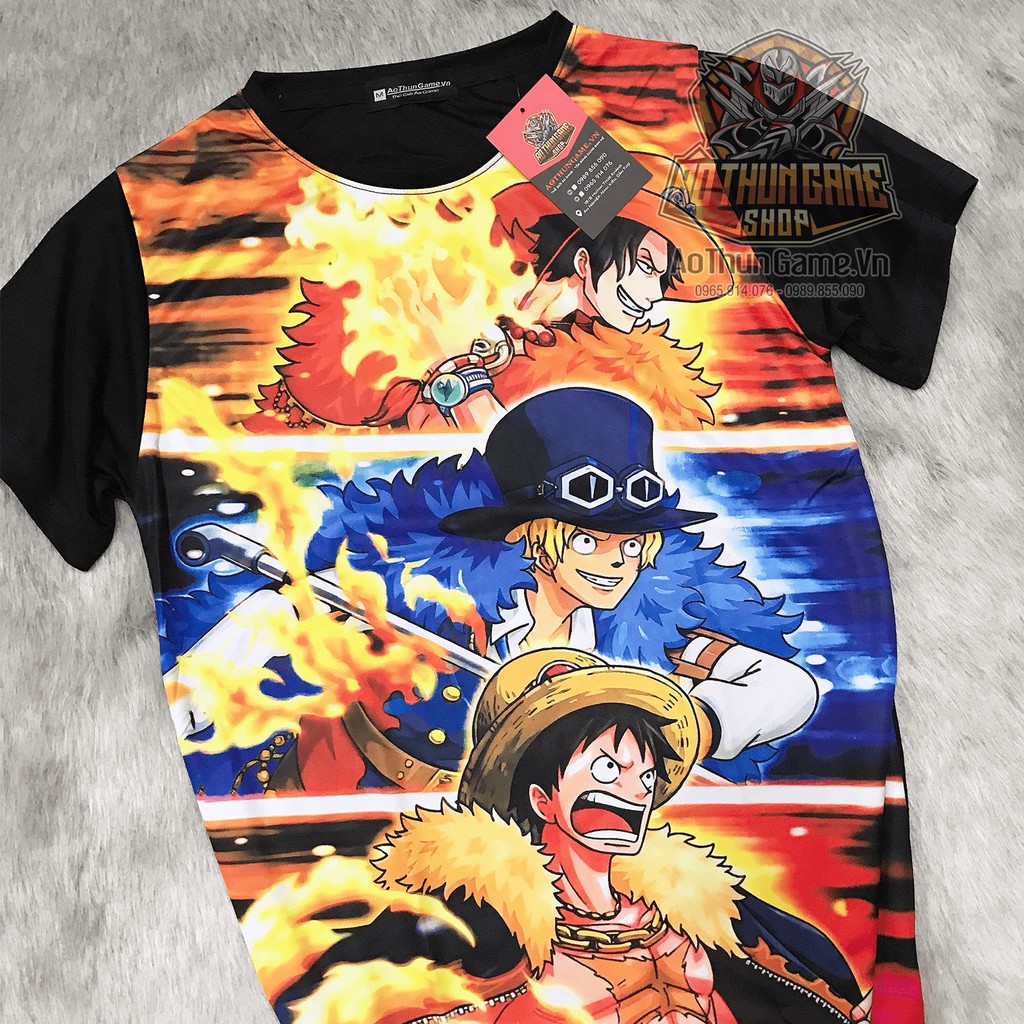 Áo One Piece Luffy Ace Sabo 3AE v1 mới nhất (3D Đen) , áo đảo hải tặc Anime Manga (Shop AoThunGameVn)