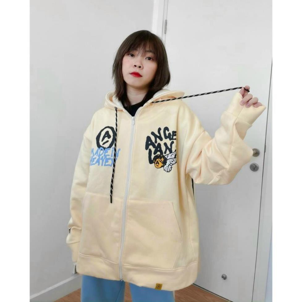 Áo Khoác Hoodie Khóa Kéo ANGEL LAND  Xu Hướng Hàn Quốc  2 Màu thời trang việt