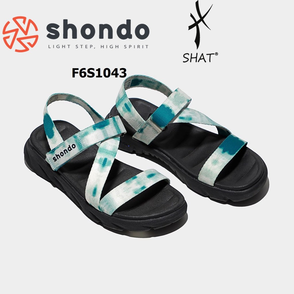 Giày sandal Shondo nam nữ đi học F6 đế bằng loang khói rêu F6S1043