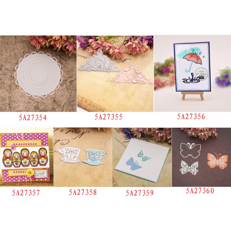 Khuôn Cắt Giấy Kim Loại Khung Tròn Họa Tiết Ren Hoa Xinh Xắn