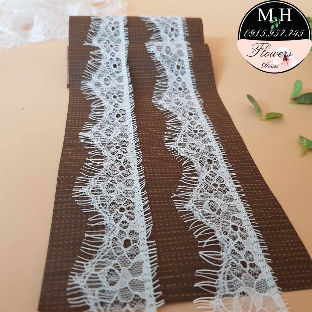 Dây viền vải ren lưới trắng LMI4T dài 3 mét rộng ngang 3.5cm đẹp mỏng nhẹ dùng may đồ và trang trí decor Maihoaflower