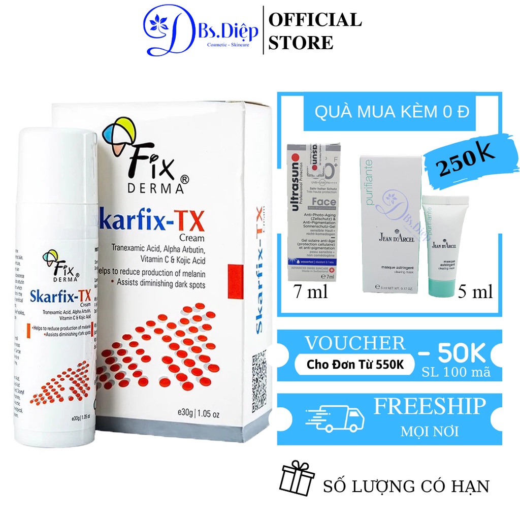 Fixderma Skarfix tx Cream - Kem dưỡng da mờ nám, giảm thâm 15g và 30g