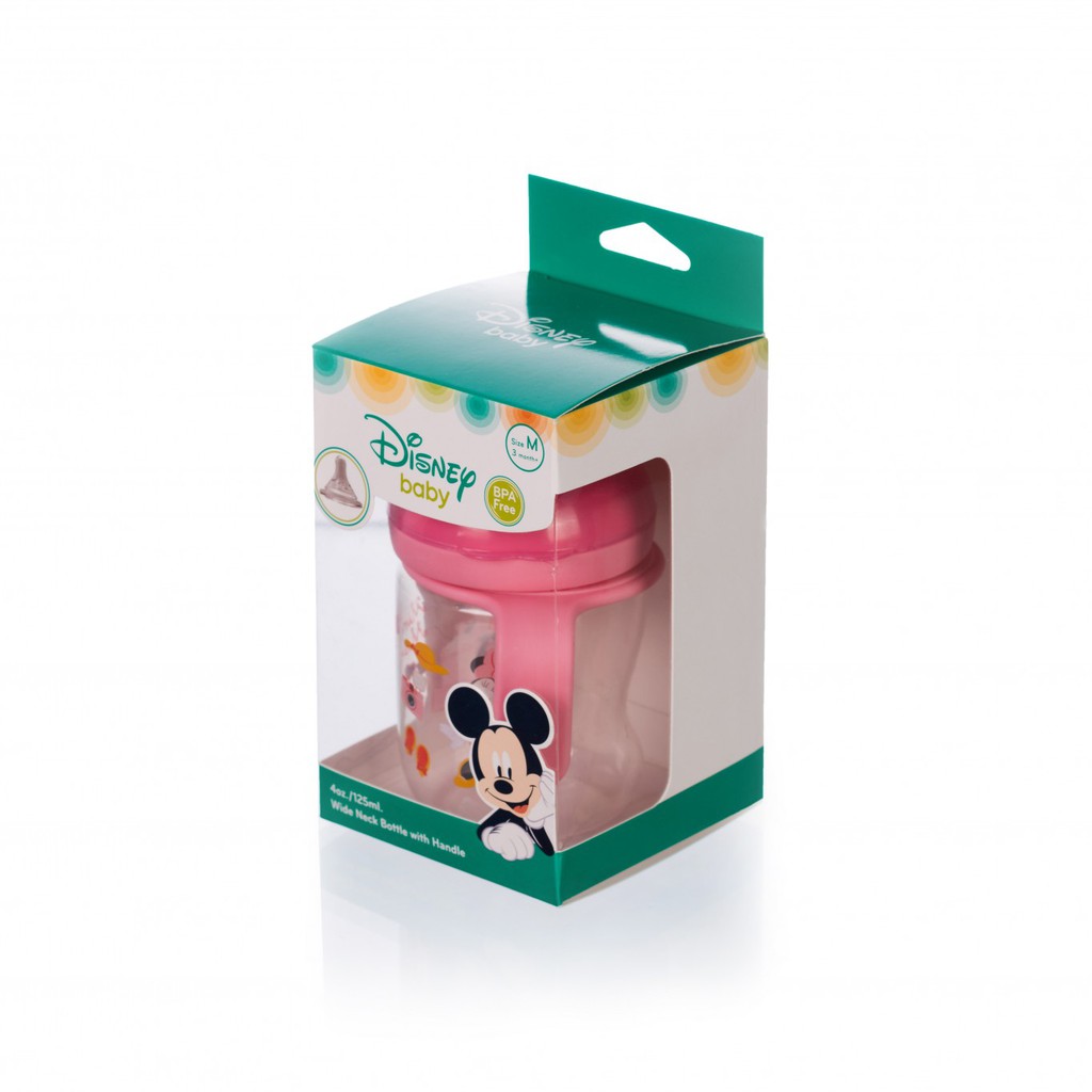 Bình sữa cổ rộng có tay cầm Disney Thái Lan DN80133 125ML/4OZ , núm size M phù hợp 3 month+