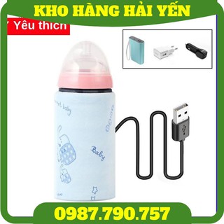 Túi ủ bình sữa nguồn usb màu xanh cho bé trai