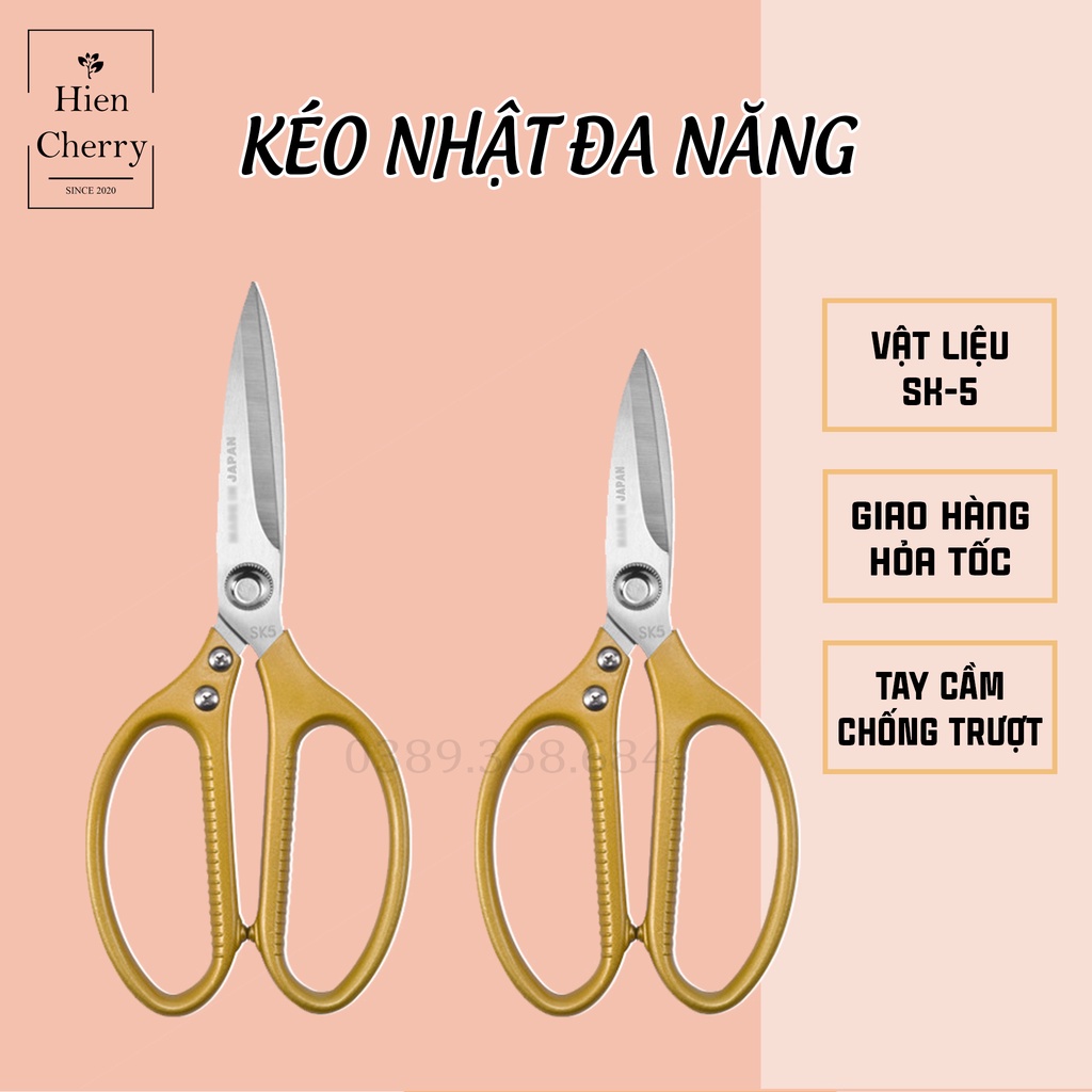 Kéo cắt gà xuất Nhật, kéo SK5 làm bếp đa năng, vật liệu thép SK5 siêu sắc, bền, tay cầm chống trượt