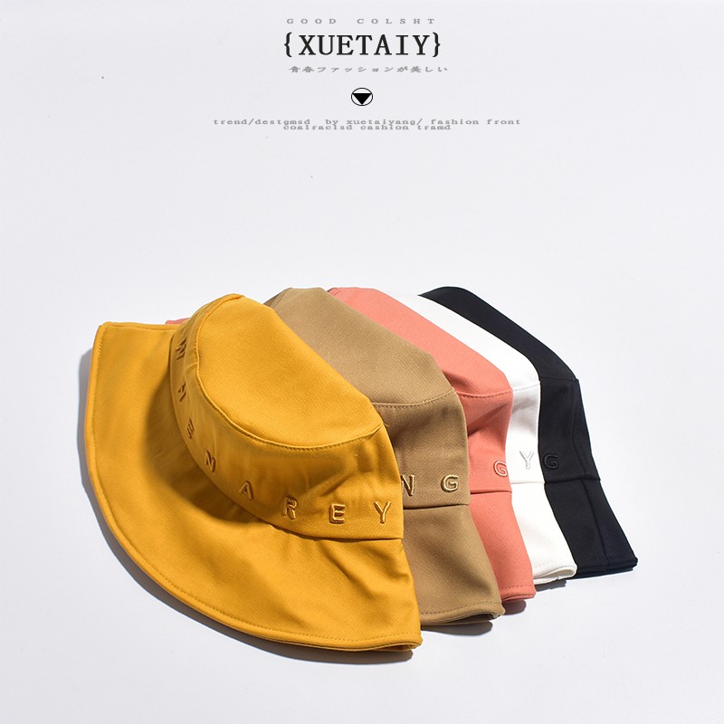 Nón Tai Bèo Vành Rộng Thêu Chữ Đơn Giản Thời Trang Nhật Bản Cho Nữ