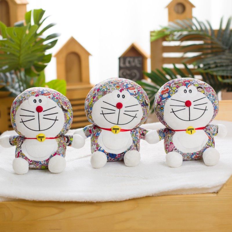 25cm Cartoon Doraemon Doll Plush Toy Sunflower Print Doraemon Doll Children'S Birthday Gift
