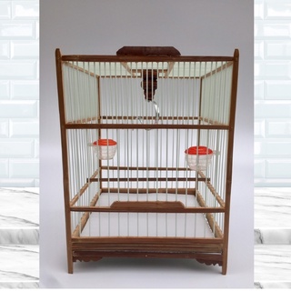 Khung lồng vuông chim chào mào ép bổi tự ráp chất liệu trúc già xử lý nan cáp quang giá rẻ đẹp đầy đủ phụ kiện