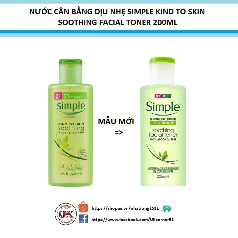 [Toner Simple mẫu mới nhất - có mùi thơm nhẹ] Nước cân bằng dịu nhẹ Simple Kind To Skin Soothing Facial Toner | BigBuy360 - bigbuy360.vn