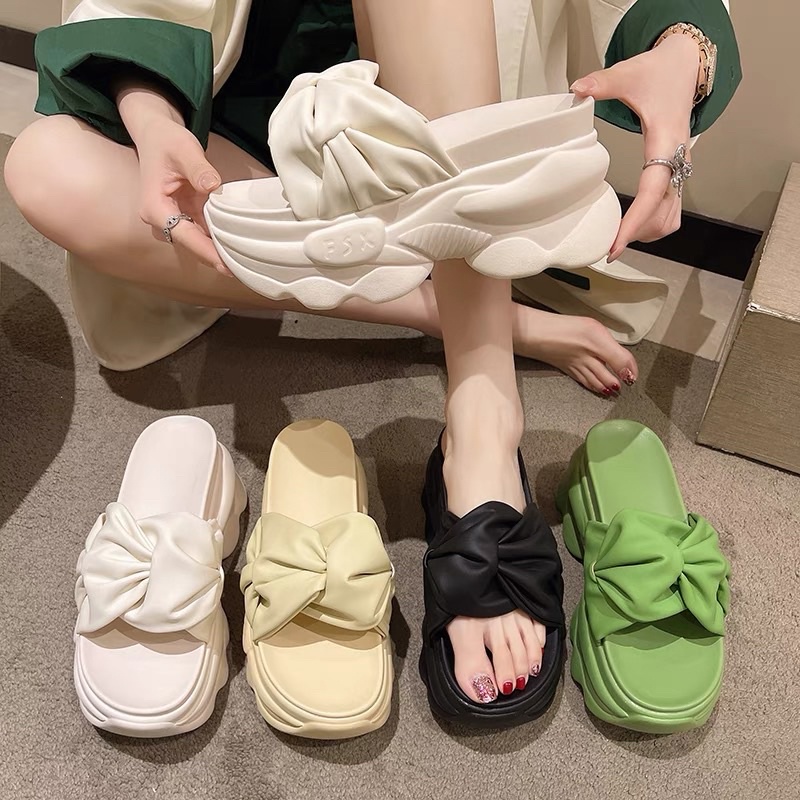 Dép xuồng quai chéo 4 màu nâng đế cao 8cm