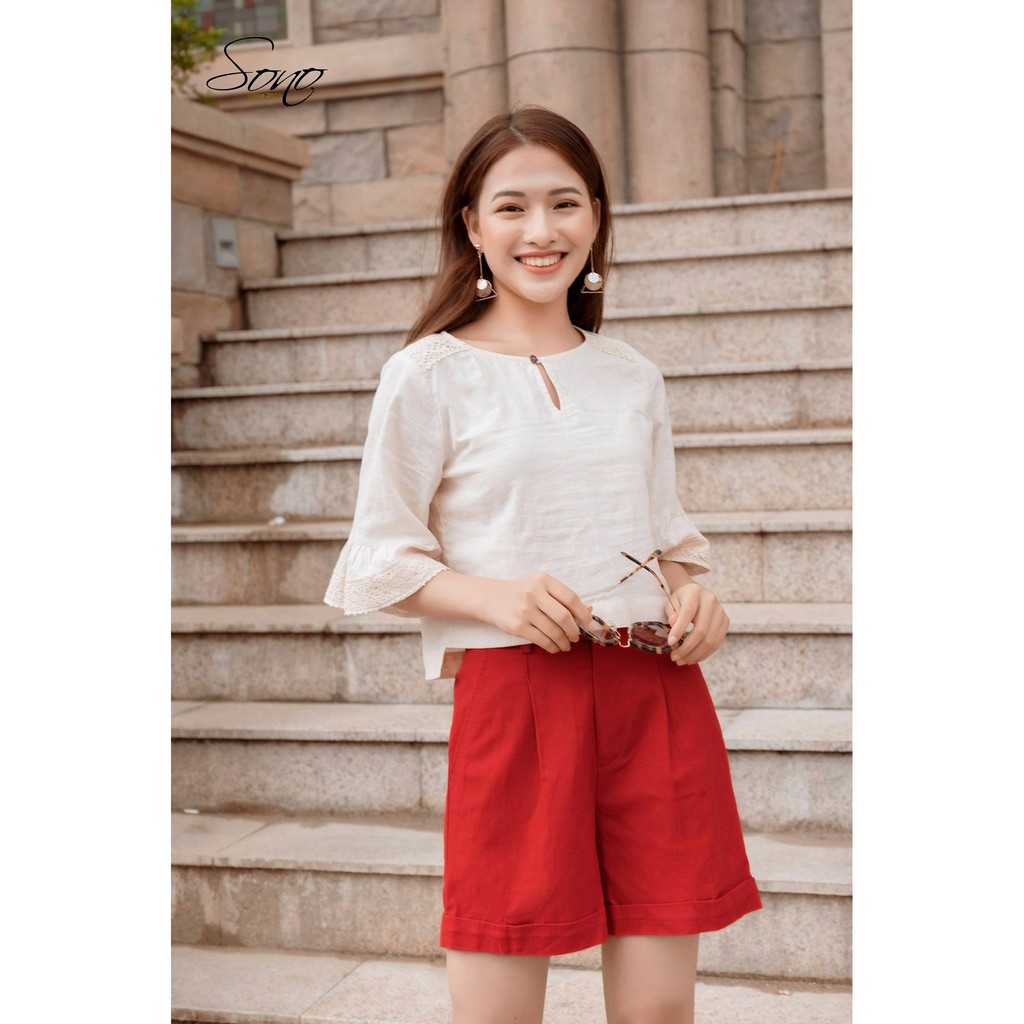 SONO - Áo kiểu linen tay lỡ ren tay