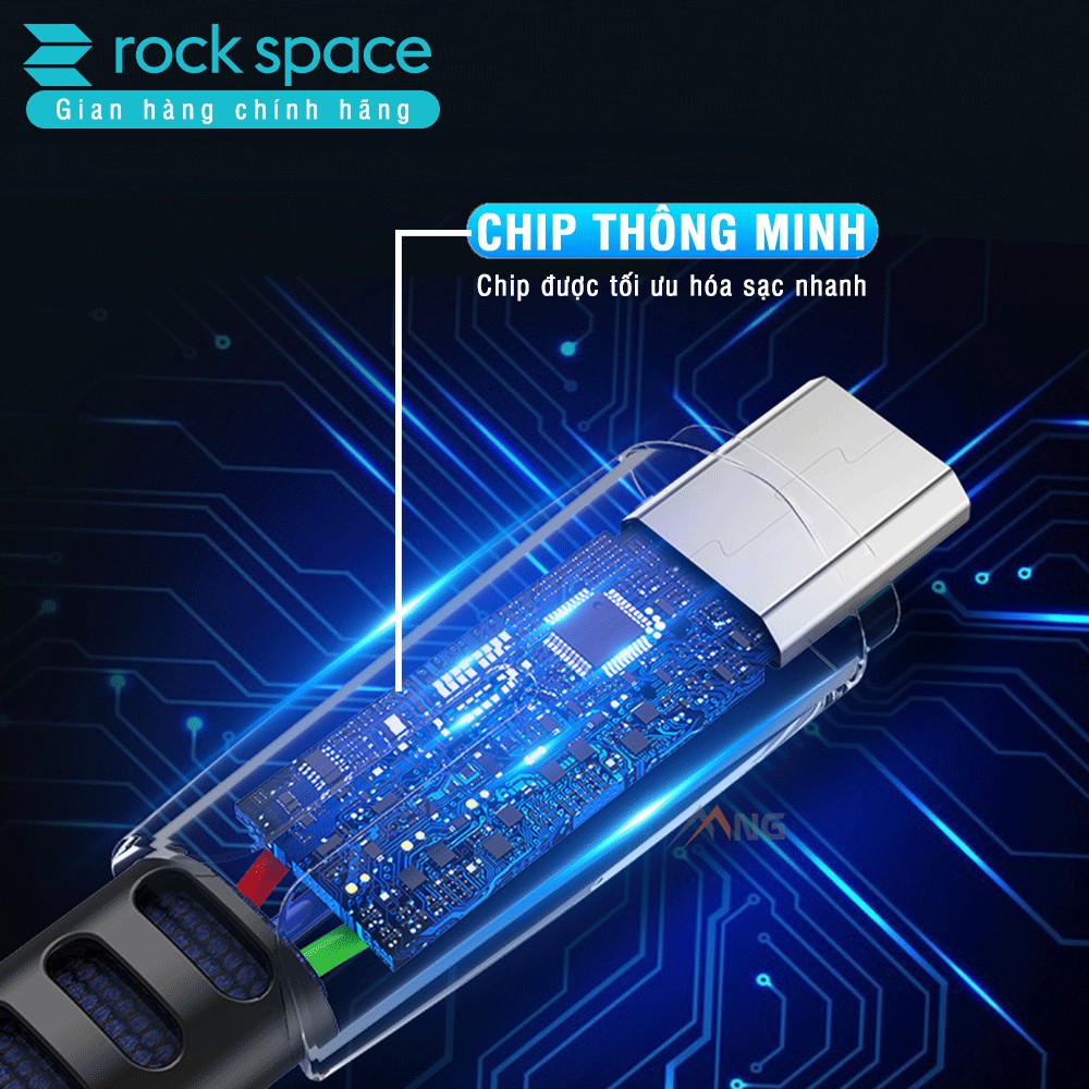 Dây sạc iphone chính hãng Rockspace M2 chuẩn lightning sạc nhanh ổn định có đèn led bảo hành 1 năm