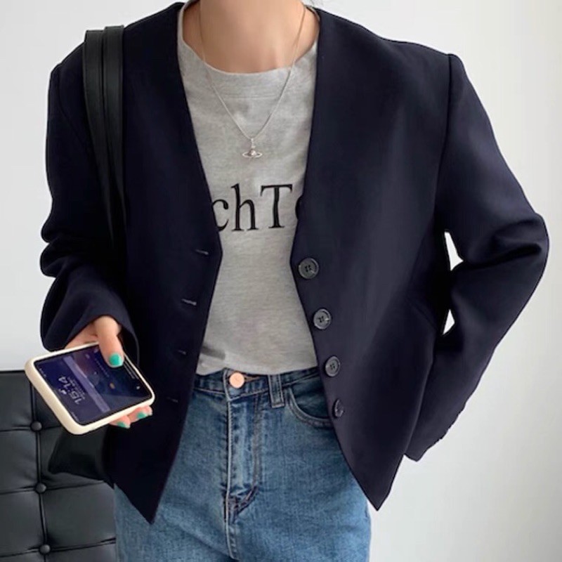 (Hàng có sẵn) Áo Blazer cổ tim trẻ trung 2021 | BigBuy360 - bigbuy360.vn