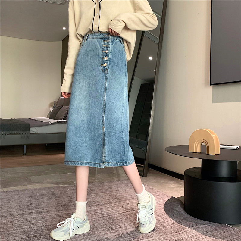 Chân Váy Denim Lưng Cao Dáng Chữ A Phong Cách Hàn Quốc