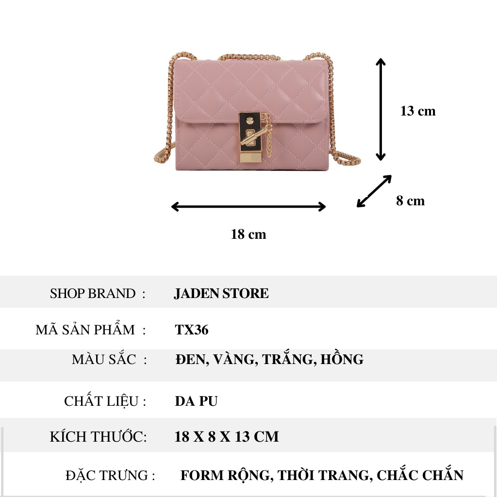 Túi xách nữ da pu đeo chéo nữ thời trang công sở cao cấp đẹp thêu caro giá rẻ có 4 màu JADEN STORE TX06