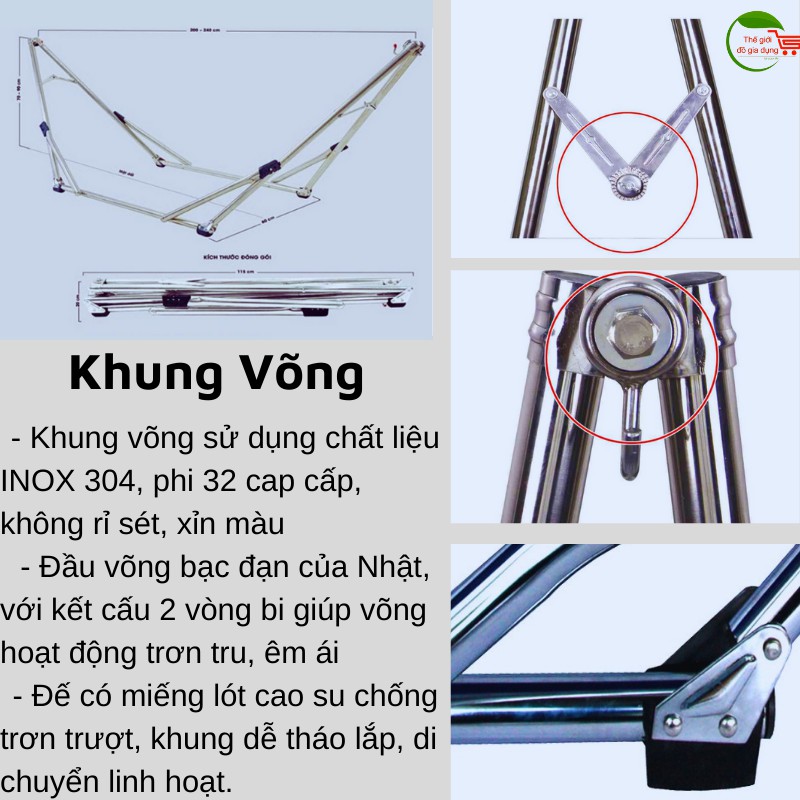 Võng xếp inox 304 khung tròn cao cấp giá rẻ cho bé