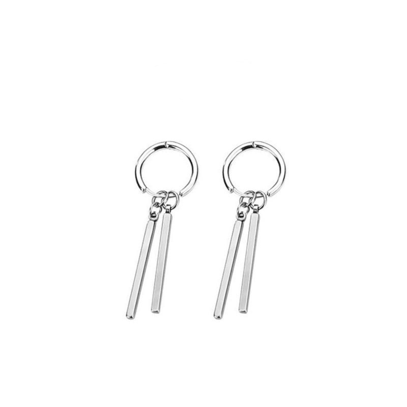 Khuyên Tai Dạng Thanh Vuông Phối Tua Rua Phong Cách Hiphop Bằng Thép Không Gỉ Cho Nam Và Nữ