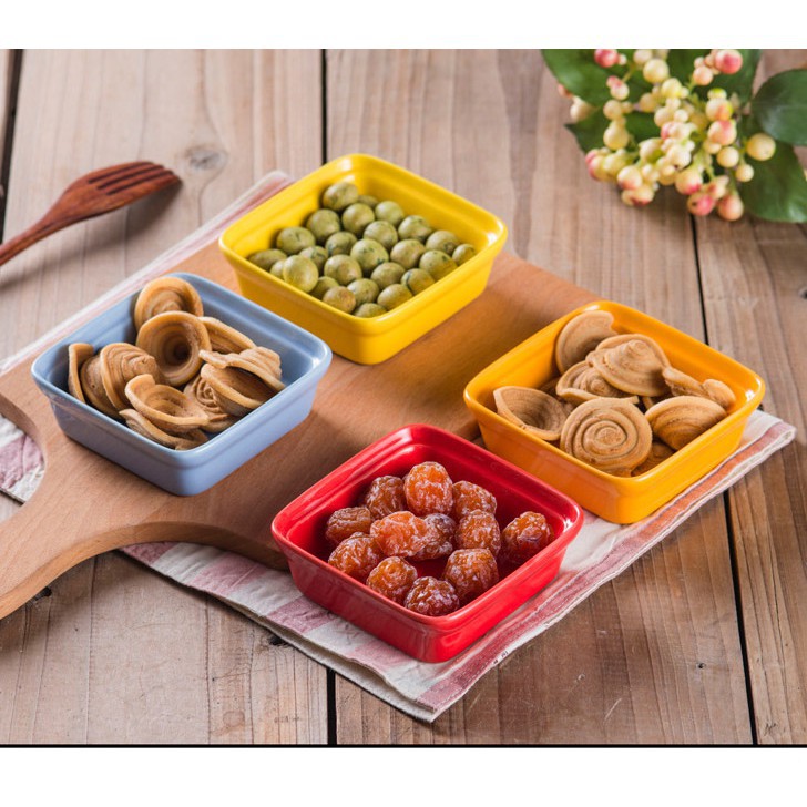 Bát sứ ăn dặm hình vuông, tim, hoa mai sắc màu