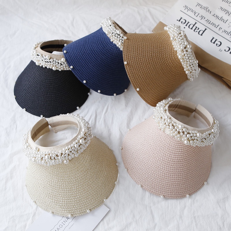 Mũ Cói Che Nắng Hở Chóp Đính Ngọc Trai Kiểu Công Chúa Dễ Thương Cho Mẹ Và Bé