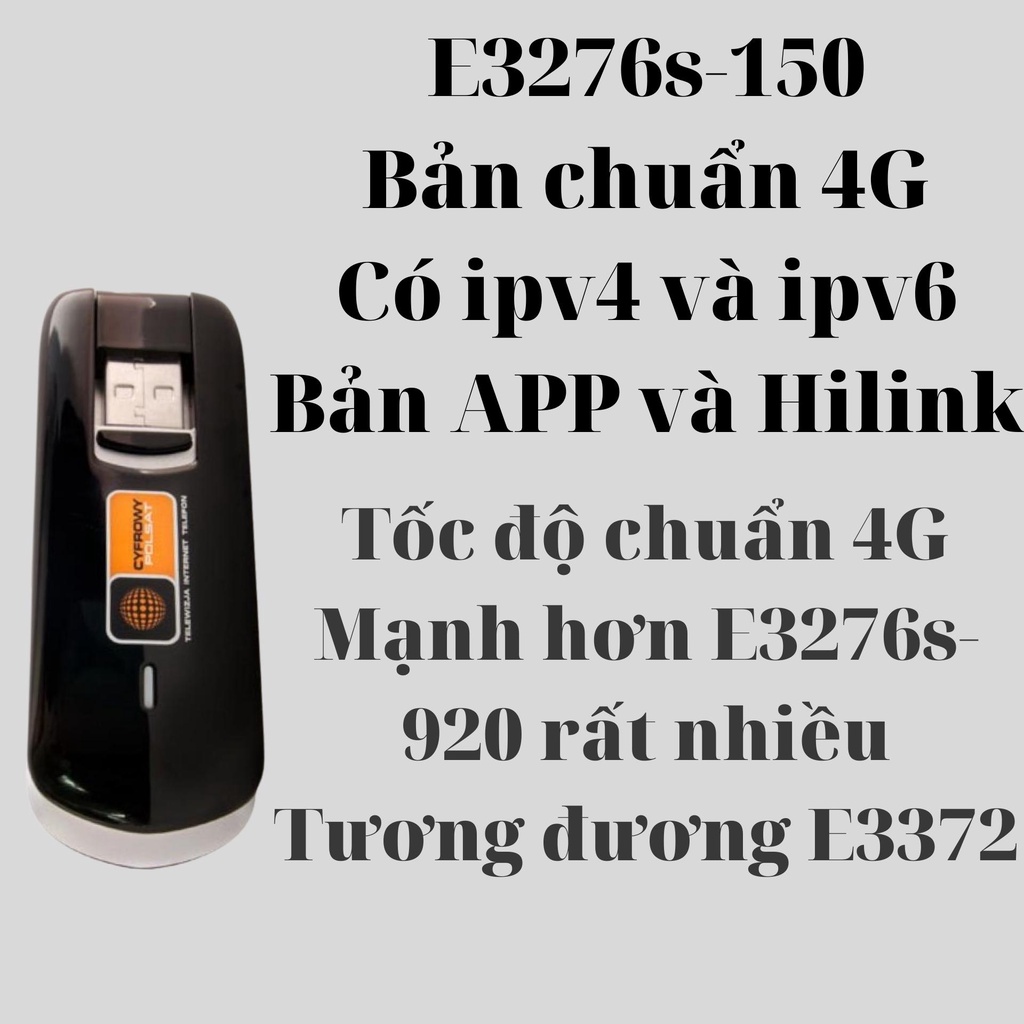 USB Dcom 4G Huawei E3276 Có hỗ trợ IPV6, Dcom 4G phiên bản E3276s-150G ,Tốc độ 150Mbs