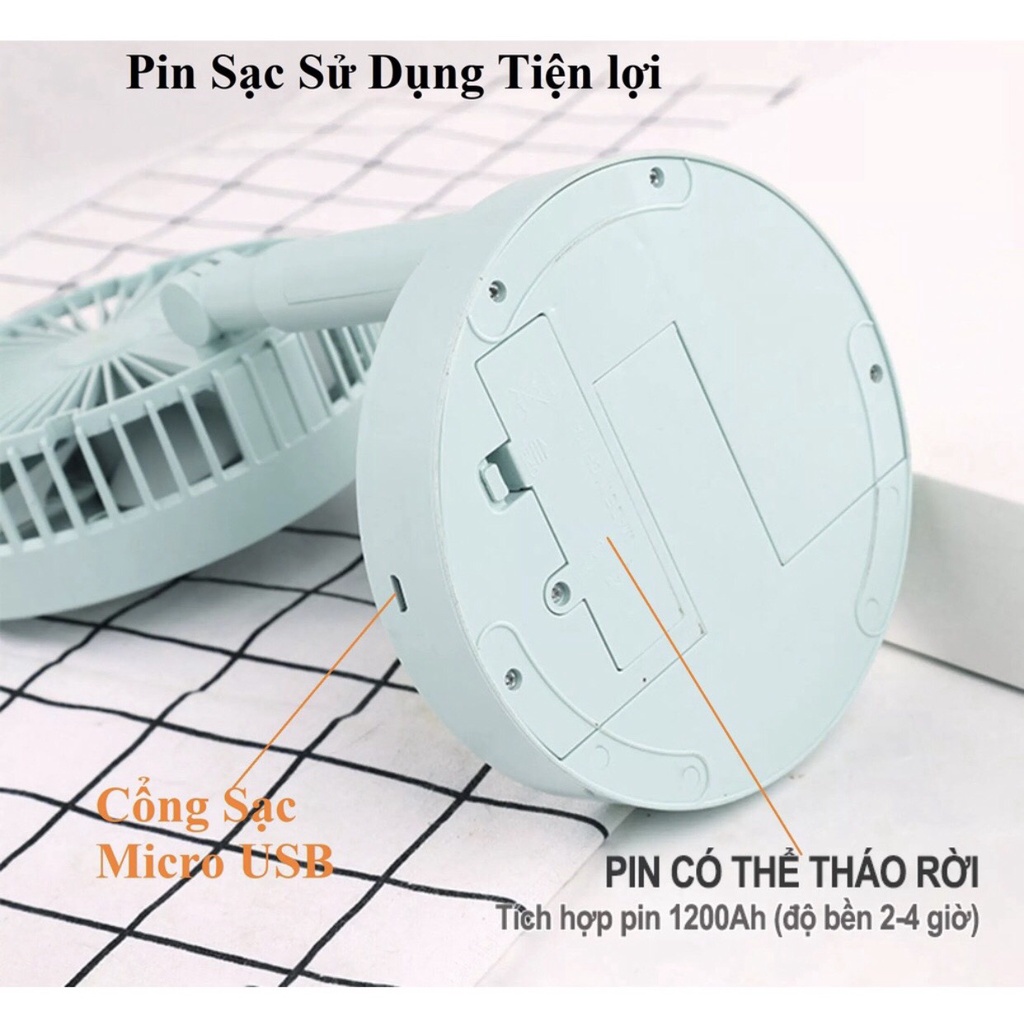 [ BH_ 6 tháng ] Quạt mini tích điện để bàn gấp gọn xoay 180 Độ với 3 cấp độ mát, thế hệ mới – Tặng Kèm Dây Cáp Sạc USB