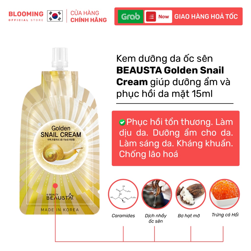 Kem dưỡng da ốc sên BEAUSTA Golden Snail Cream giúp dưỡng ẩm và phục hồi da mặt 15ml