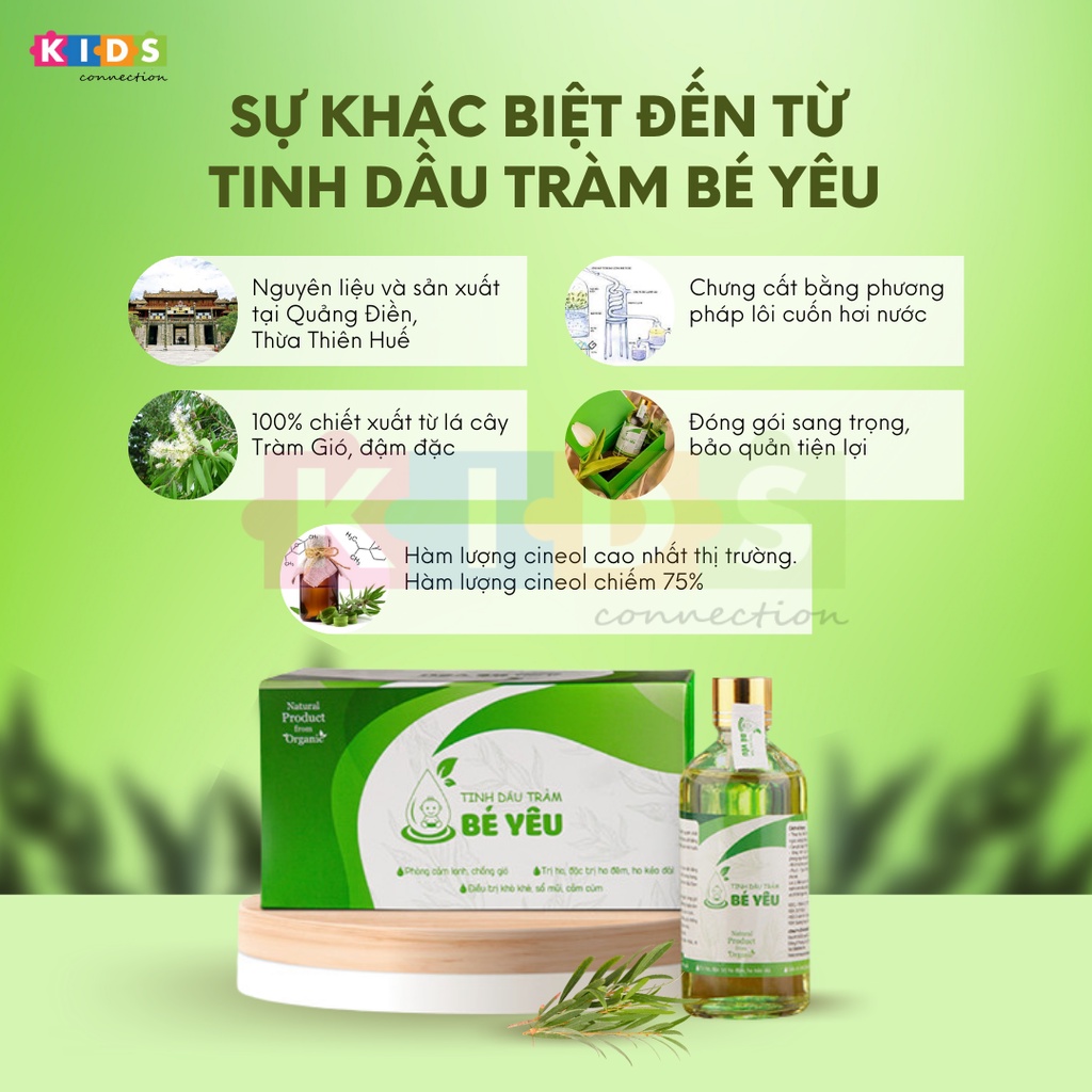 Tinh dầu tràm bé yêu nguyên chất 100ml giữ ấm, phòng ngừa cảm lạnh, xông phòng hiệu quả