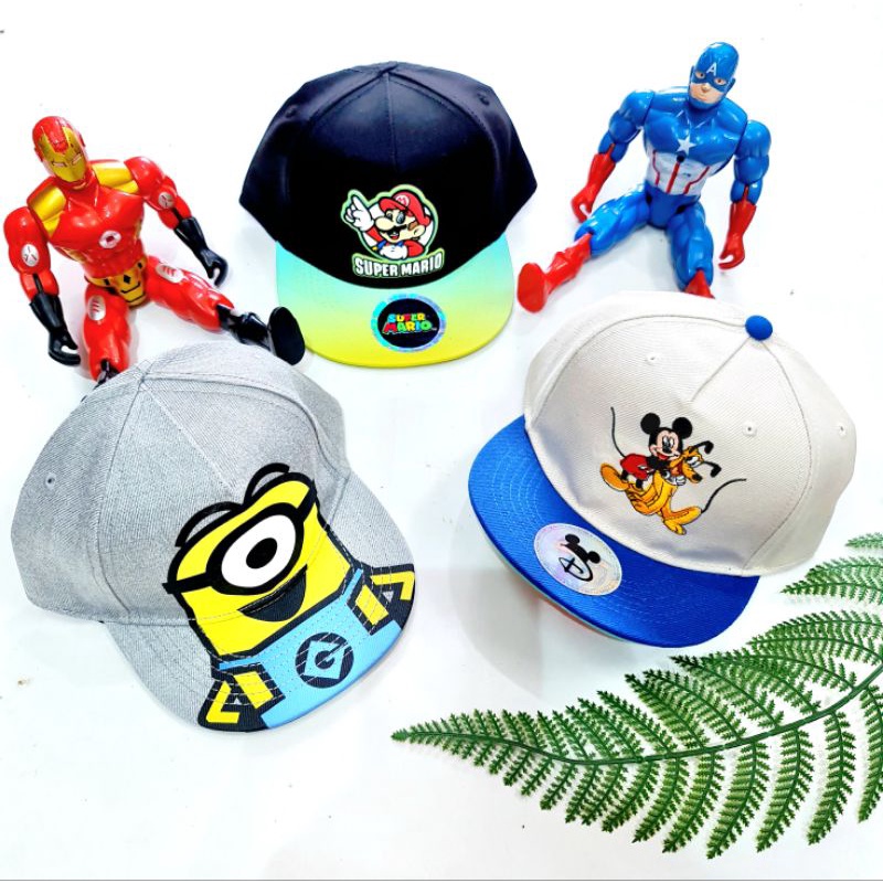 Mũ lưỡi trai H&M xuất dư cho bé trai 3-8 tuổi - Nón Snapback trẻ em Mẫu Hoạt hình Disney, Mario, Minion
