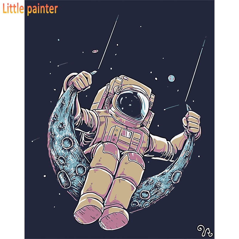 Tranh sơn dầu 40*50cm hình phi hành gia không khung