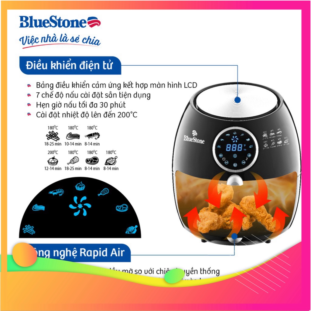 Nồi chiên không dầu điện tử 5.5L BlueStone AFB-5873 Hàng Chính Hãng