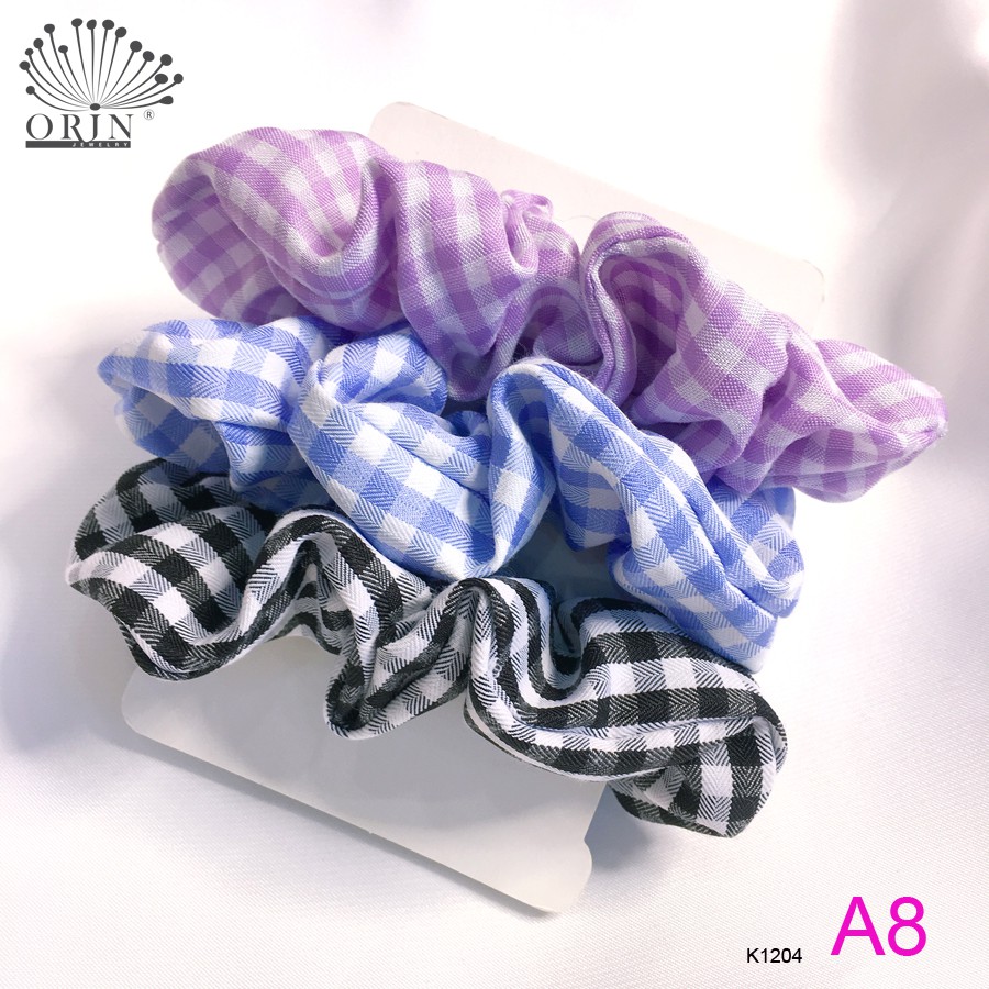 Set 3 dây buộc tóc, cột tóc vải scrunchies caro thời trang Orin K1204