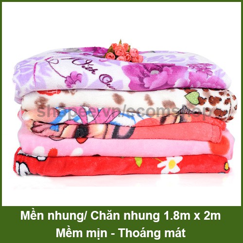 Mền nhung, chăn nhung mềm mại, êm ái thoáng mát 1.8m x 2m (giao màu ngẫu nhiên)