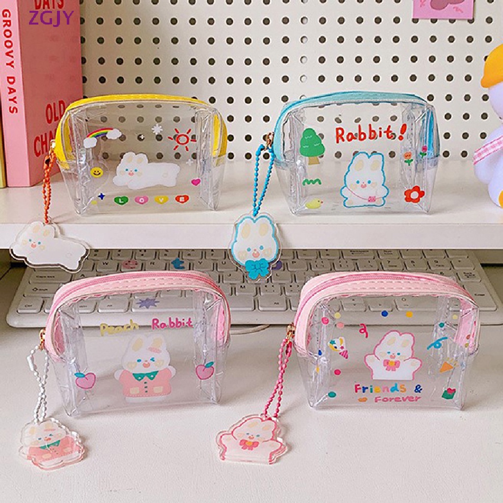 Túi Đựng Mỹ Phẩm / Tiền Xu Mini Bằng PVC Trong Suốt In Họa Tiết Hoạt Hình Dễ Thương Có Khóa Kéo Tiện Dụng