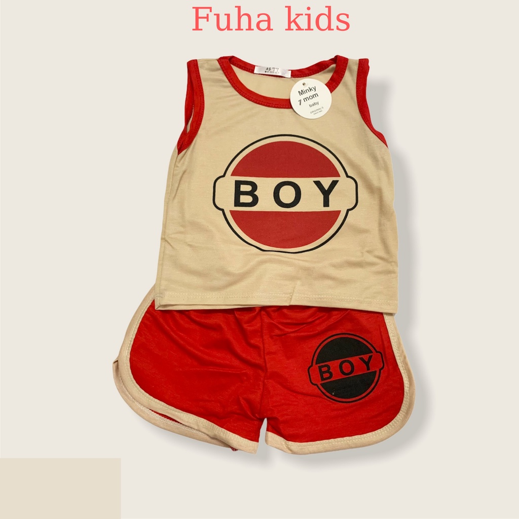 Bộ quần áo sát nách cho bé FUHA, bộ đồ họa tiết hình chữ Boy cá tính cho bé trai