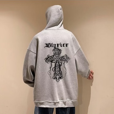 Áo khoác hoodie dài tay dáng rộng in chữ thập thời trang đường phố mỹ cá tính dành cho nam nỉ siêu rẻ phù hợp nam nữ