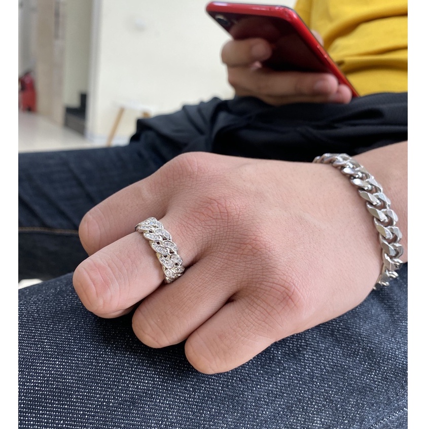 Nhẫn thời trang nam nữ cuban bling Libery mã vàng trắng 18K - mẫu N048