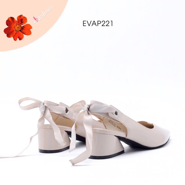 Giày Hở Gót Phối Nơ Mũi Nhọn Da Bóng 5cm Evashoes