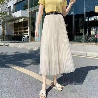 Chân váy von midi 2 lớp kèm đai da