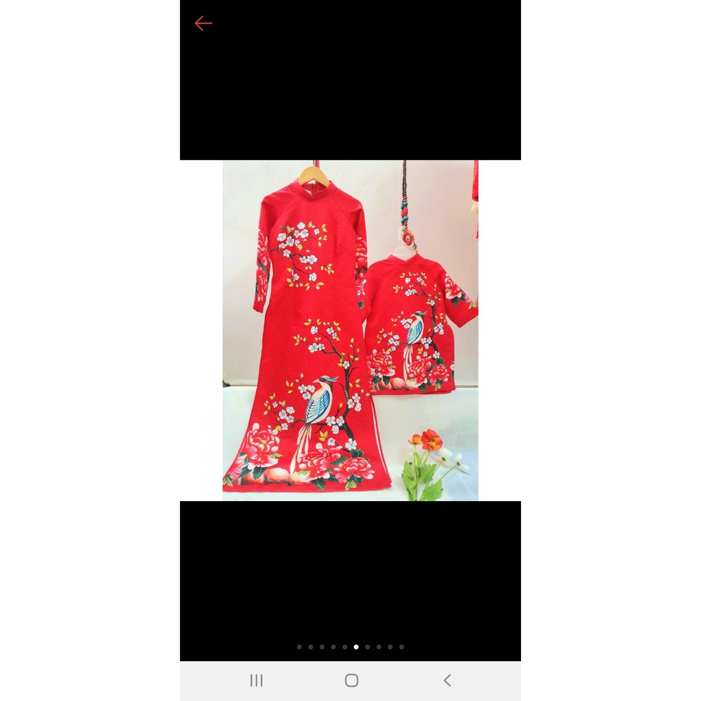 (TẾT 2021)  Set áo Dài Cách Tân Mẹ và Bé - Áo Cách Tân Đỏ Phượng Đào  🍒 Áo cách tân đẹp giá rẻ - SIÊU XINH