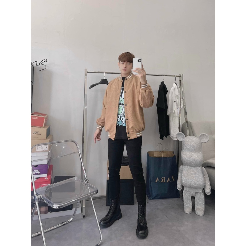 Áo Varsity Jacket áo bomber chất nhung tăm 2 lớp nam nữ khoác ngoài dày dặn cao cấp form rộng unisex - AQ STORE