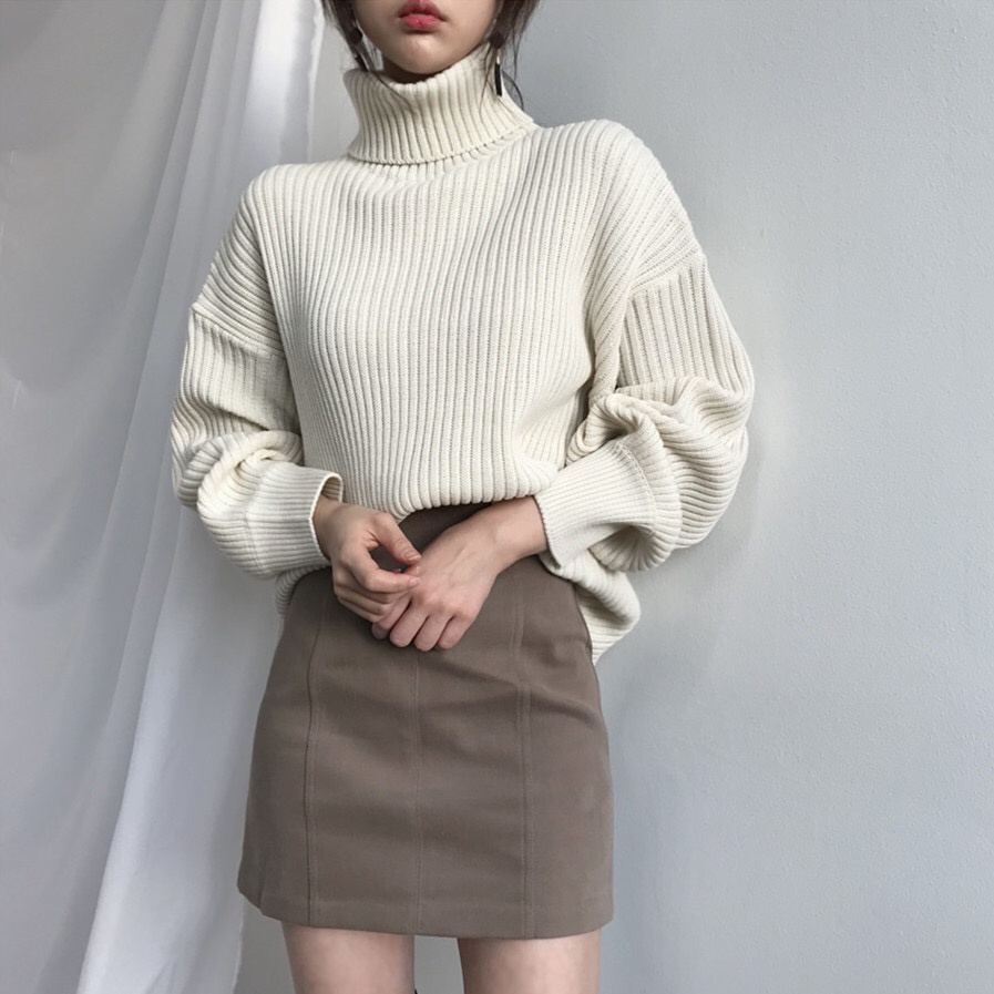 Áo sweater cổ lọ dáng rộng màu trơn phong cách Hàn Quốc thời trang cho nữ 4 màu tùy chọn | BigBuy360 - bigbuy360.vn